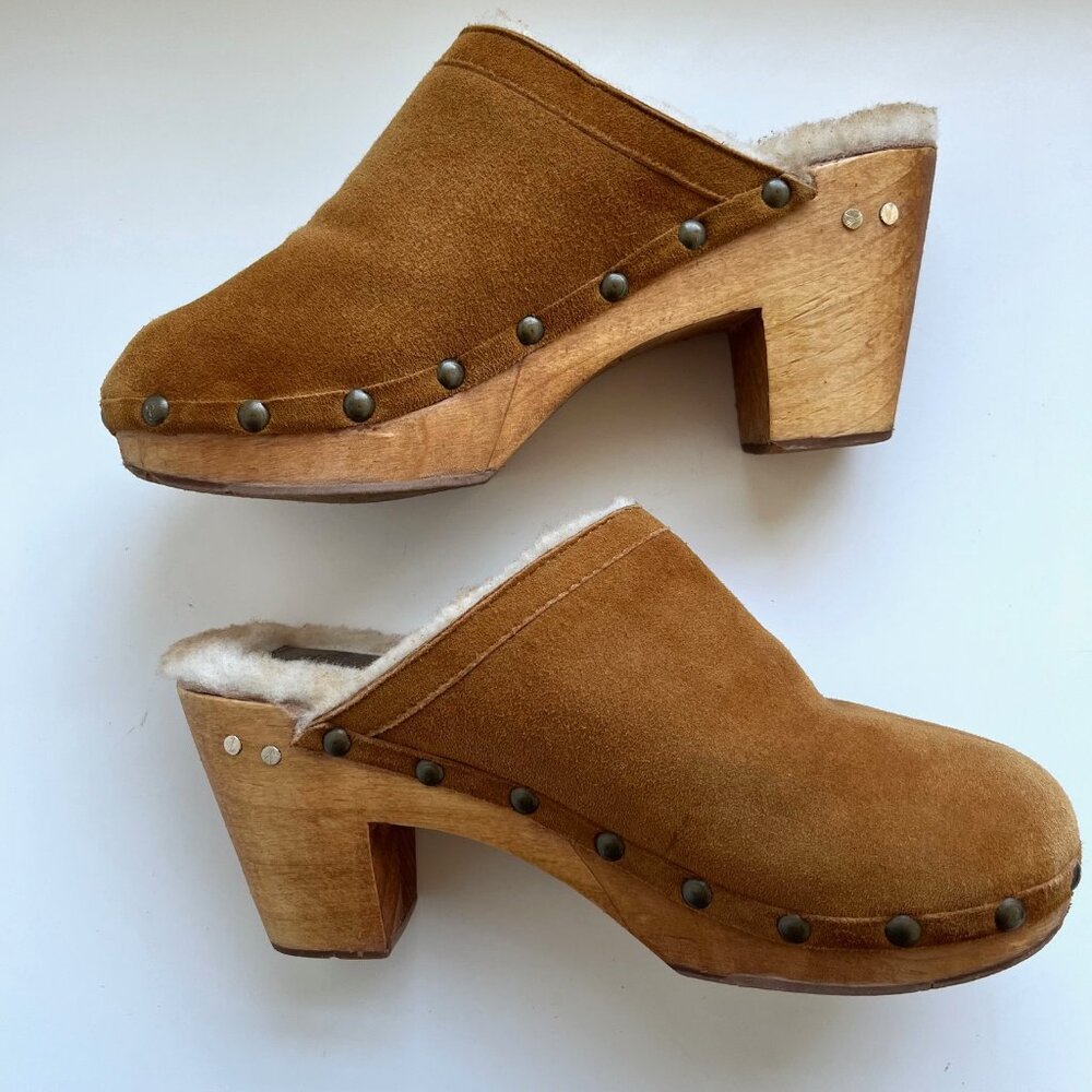 Beek Woodpecker Genuine Sherling Brown Suede Clogs | Size 7 - Picture 3 of 9